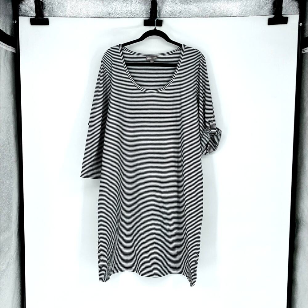 J. Jill Perfect Pima Black & White Striped Knit Midi Dress - Size XL - Preppy